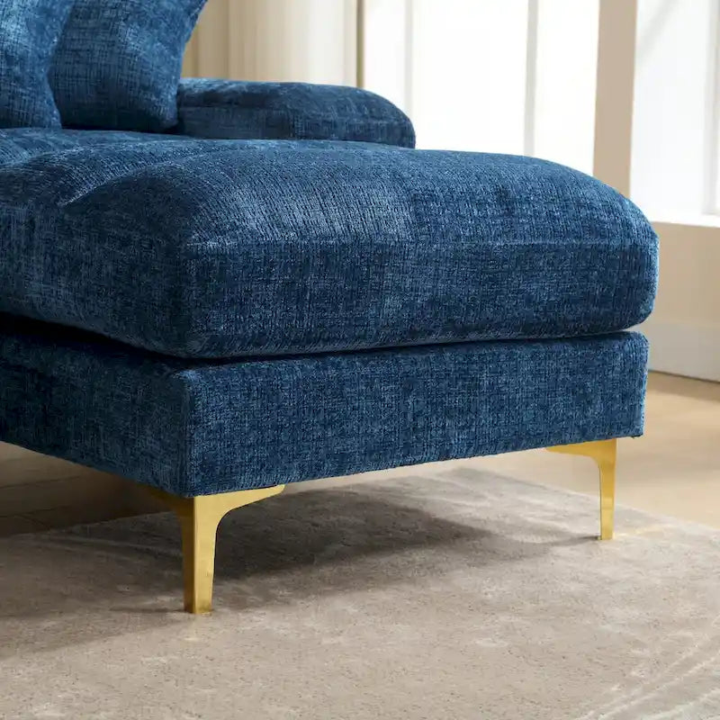 Duża sofa narożna w kształcie litery U z tkaniny szenilowej, nowoczesny salon, miejsca siedzące dla 6+ osób